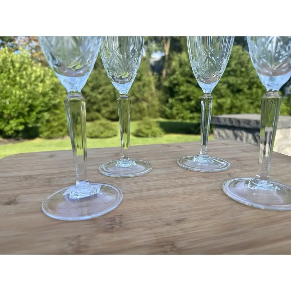 WATERFORD MARQUIS Sparkle Crystal Champagne Flutes Italy 9-3/8”~ Set Of 4